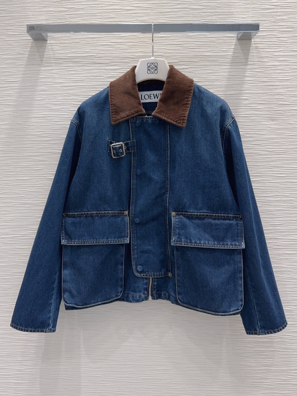Loewe Blue Denim Jacket with Brown Corduroy Collar